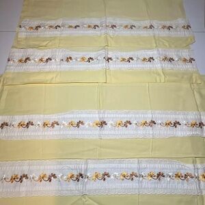 Vintage Cafe Kitchen Curtains Embroidered Lace Retro Flowers Brown Orange Yellow